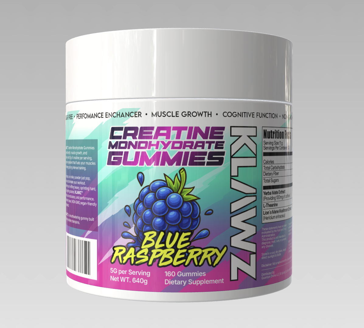 KLAWZ Creatine Monohydrate Gummies Blue Raspberry